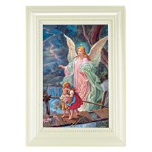 GUARDIAN ANGEL ON BRIDGE - WHITE PEARL FRAME - 5 ½” x 7”