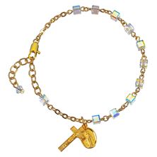 Cube Crystal Rosary Bracelet - with Gold-plated Miraculous Medal and Crucifix