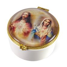 SACRED AND IMMACULATE HEARTS PORCELAIN ROSARY BOX