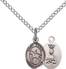 STERLING SILVER ST KATERI-EQUESTRIAN PENDANT WITH CHAIN - 1/2" x 1/4"