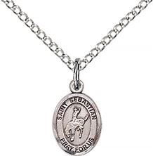 STERLING SILVER ST SEBASTIAN-RODEO PENDANT WITH CHAIN - 1/2" x 1/4"