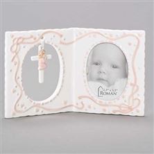 PORCELAIN BABY FRAME WITH PRAYING GIRL CROSS