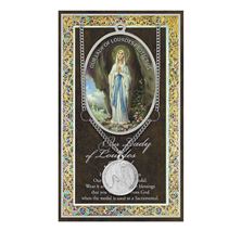 OUR LADY OF LOURDES PEWTER MEDAL ON 18" CHAIN - WITH PAMPHLET