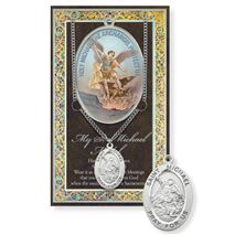 ST. MICHAEL HAND ENGRAVED PEWTER MEDAL ON 24” CHAIN – WITH PAMPHLET