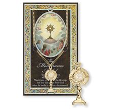 GOLD PLATED MONSTRANCE HAND ENGRAVED PEWTER MEDAL ON 24” CHAIN – WITH PAMPHLET