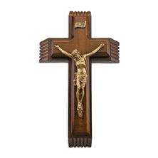 WALNUT ADORATION CRUCIFIX WITH GENUINE PEWTER CORPUS - 10"