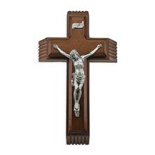 WALNUT MINI ADORATION CRUCIFIX WITH PEWTER CORPUS- 10"