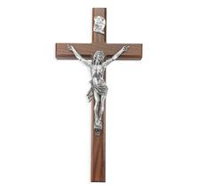 WALNUT FINISH CRUCIFIX WITH PEWTER CORPUS - 15"