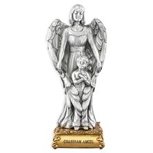 GUARDIAN ANGEL WITH BOY FINE PEWTER STATUE