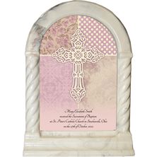 PERSONALIZED DESK SHRINE - PINK BAPTISM CROSS