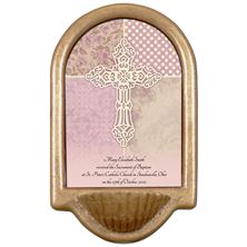 PERSONALIZED HOLY WATER FONT - PINK BAPTISM CROSS