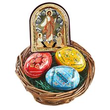 UKRAINIAN PYSANKY EGGS WITH MINI ICON AND BASKET