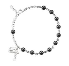 GENUINE ONYX ROSARY BRACELET WITH STERLING SILVER CRUCIFIX AND MIRACULOUS MEDAL