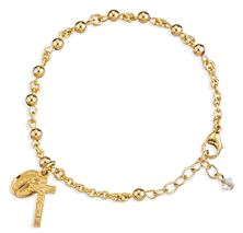 GOLD OVER STERLING SILVER ROSARY BRACELET WITH HIGH POLISHED 4MM BEADS