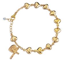 GOLD OVER SOLID STERLING SILVER POLISHED HEART ROSARY BRACELET