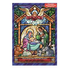 STAINED GLASS NATIVITY ADVENT CALENDAR WITH CHOCOLATES (10" x 13¾”)