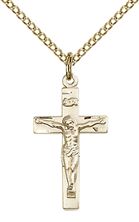 14KT GOLD FILLED CRUCIFIX PENDANT WITH CHAIN - 7/8" x 3/8"