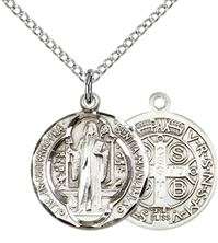 STERLING SILVER ST BENEDICT PENDANT WITH CHAIN - 5/8" x 5/8"