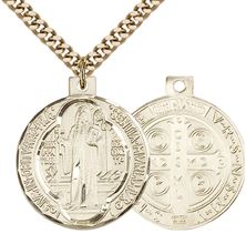 14KT GOLD FILLED ST BENEDICT PENDANT WITH CHAIN - 7/8" x 3/4"