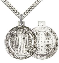 STERLING SILVER ST BENEDICT PENDANT WITH CHAIN - 7/8" x 3/4"