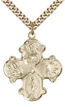 14KT GOLD FILLED 4-WAY PENDANT WITH CHAIN - 1 1/8" x 7/8"