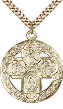 14KT GOLD FILLED 4-WAY PENDANT WITH CHAIN - 1 1/8" x 1"