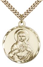 14KT GOLD FILLED IMMACULATE HEART OF MARY PENDANT WITH CHAIN - 1" x 7/8"