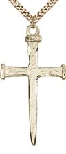 14KT GOLD FILLED NAIL CROSS PENDANT WITH CHAIN - 2" x 1"
