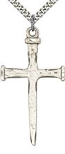 STERLING SILVER NAIL CROSS PENDANT WITH CHAIN - 2" x 1"