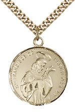 14KT GOLD FILLED ST FRANCIS OF ASSISI PENDANT WITH CHAIN - 7/8" x 3/4"