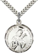 STERLING SILVER ST FRANCIS OF ASSISI PENDANT WITH CHAIN - 7/8" x 3/4"