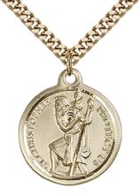 14KT GOLD FILLED ST CHRISTOPHER PENDANT WITH CHAIN - 7/8" x 3/4"
