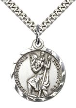 STERLING SILVER ST CHRISTOPHER PENDANT WITH CHAIN - 7/8" x 3/4"