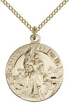 14KT GOLD FILLED ST JOAN OF ARC PENDANT WITH CHAIN - 7/8" x 3/4"