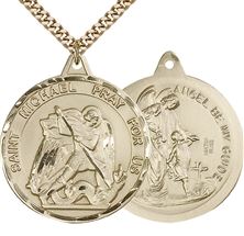 14KT GOLD FILLED ST MICHAEL-GUARDIAN ANGEL PENDANT WITH CHAIN - 1 3/8" x 1 1/4"