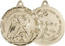 14KT GOLD ST MICHAEL-GUARDIAN ANGEL MEDAL - 1 3/8" x 1 1/4"