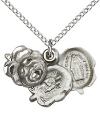 STERLING SILVER ROSEBUD PENDANT WITH CHAIN - 5/8" x 7/8"