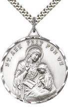STERLING SILVER ST ANN PENDANT WITH CHAIN - 1 3/8" x 1 1/8"