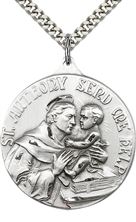 STERLING SILVER ST ANTHONY PENDANT WITH CHAIN - 1 3/8" x 1 1/8"