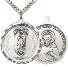 STERLING SILVER OUR LADY OF GUADALUPE PENDANT WITH CHAIN - 1 3/8" x 1 1/4"