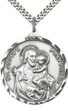 STERLING SILVER ST JOSEPH PENDANT WITH CHAIN - 1 3/8" x 1 1/8"