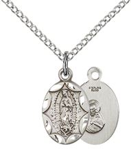 STERLING SILVER OUR LADY OF GUADALUPE PENDANT WITH CHAIN - 1/2" x 1/4"