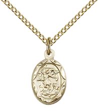 14KT GOLD FILLED ST MICHAEL THE ARCHANGEL PENDANT WITH CHAIN - 1/2" x 1/4"