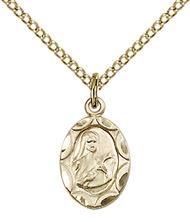 14KT GOLD FILLED ST THERESA PENDANT WITH CHAIN - 1/2" x 1/4"