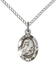 STERLING SILVER ST THERESA PENDANT WITH CHAIN - 1/2" x 1/4"