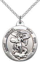 STERLING SILVER ST MICHAEL THE ARCHANGEL PENDANT WITH CHAIN - 7/8" x 3/4"