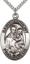 STERLING SILVER ST ANTHONY PENDANT WITH CHAIN - 1 5/8" x 1"