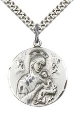 STERLING SILVER OUR LADY OF PERPETUAL HELP PENDANT WITH CHAIN - 7/8" x 3/4"
