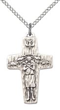 STERLING SILVER PAPAL CRUCIFIX PENDANT WITH CHAIN - 1" x 5/8"