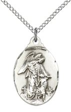 STERLING SILVER GUARDIAN ANGEL PENDANT WITH CHAIN - 7/8" x 1/2"